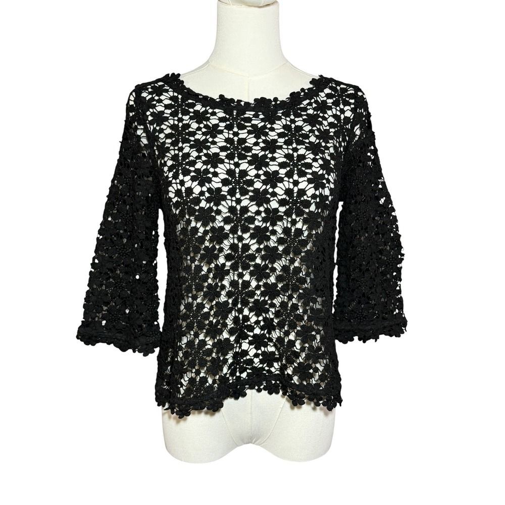 Joie Women's Elvia D Lace 3/4 Sleeve Caviar Zippered Top XS $328